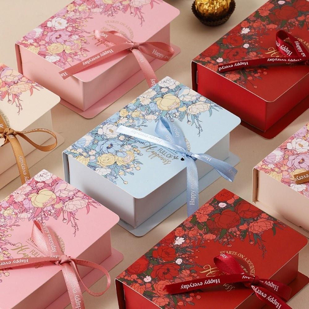 Simple Book Shape Gift Box with Ribbon Paperboard Material Present Packaging Box DIY Candy Packaging Box Wedding Birthday