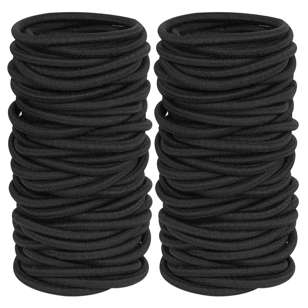 100 Pack Black Elastic Hair Bands No Metal Ponytail Holders for Women Men Girls and Kids Gentle and Convenient