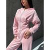 Damen Unifarbene Kapuzen Crop Top Weite Hosen Set Lässiges Streetwear Outfit Winter 2025