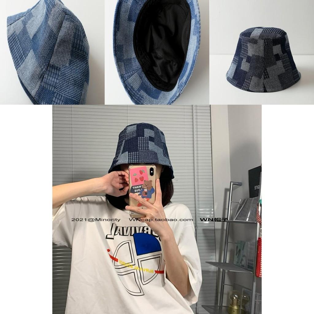Stylish Korean Denim Patchwork Bucket Hat Womens Summer Sun Protection Trendy