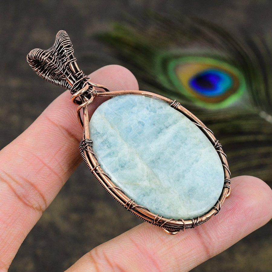 Aquamarine Handmade Copper Wire Wrap Jewelry Pendant 2.84 P1v38