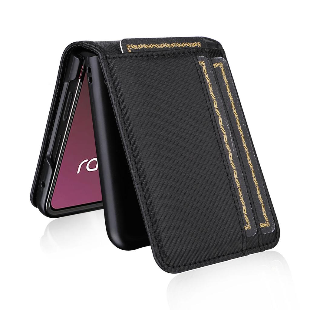 For Motorola Razr 40 Ultra 5G Card Holder Phone Case Carbon Fiber Texture PU Leather+PC Cover
