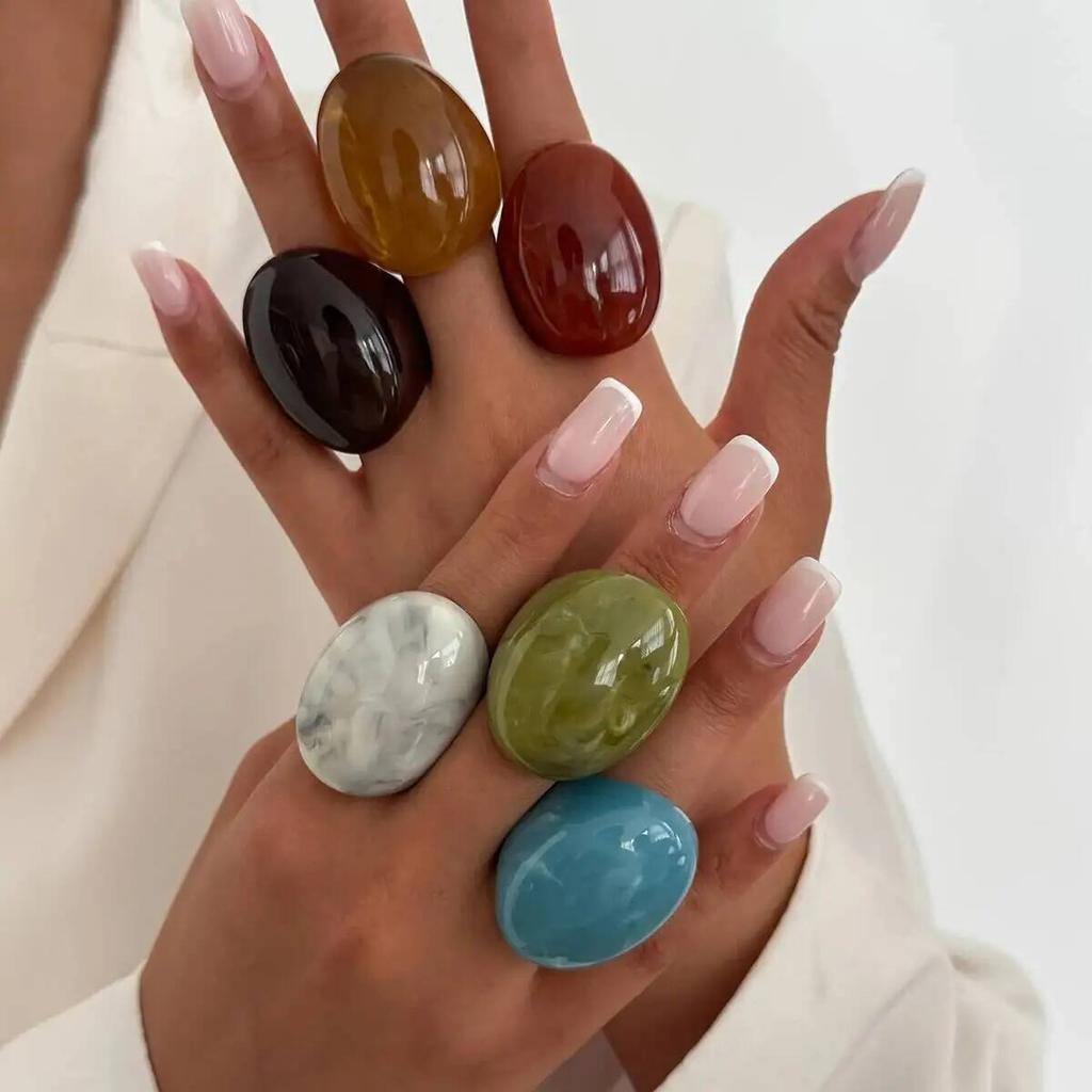 IngeSight.Z 6 Styles Boho Geometric Large Resin Wide Curved Surface Finger Ring Women Fashion Irregular Rings Party Jewelry Gift