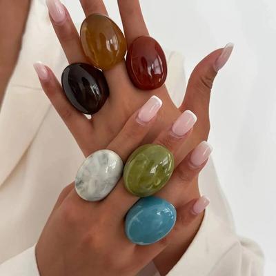 IngeSight.Z 6 Styles Boho Geometric Large Resin Wide Curved Surface Finger Ring Women Fashion Irregular Rings Party Jewelry Gift