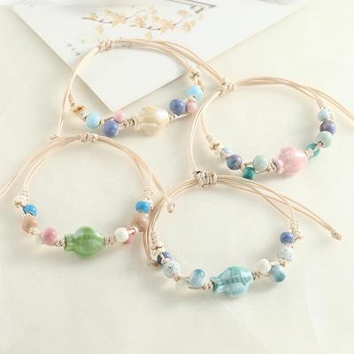 Jingdezhen Ceramic Beaded Bracelet - Hand-woven Porcelain with Seashell Accents