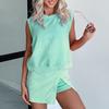 Women's Summer Cotton Two Piece Outfits Sleeveless Tank Top And Mini Split