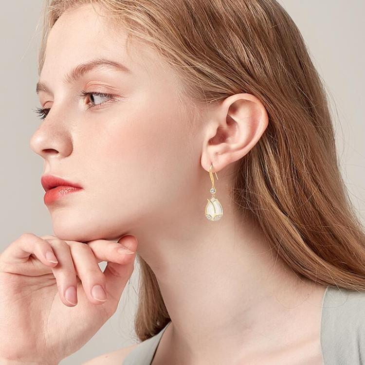 Vintage Opal Semi Precious Stone Earrings Women Tulip Dangle Jewelry Girl Gifts