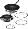 HexClad Hybrid Frying Pan Wok Set Safe Direct Lifetime Tempered Glass with Lid 4-Piece & [Nonstick] Induction/Oven/Dishwasher (Manufacturer Exclusive,