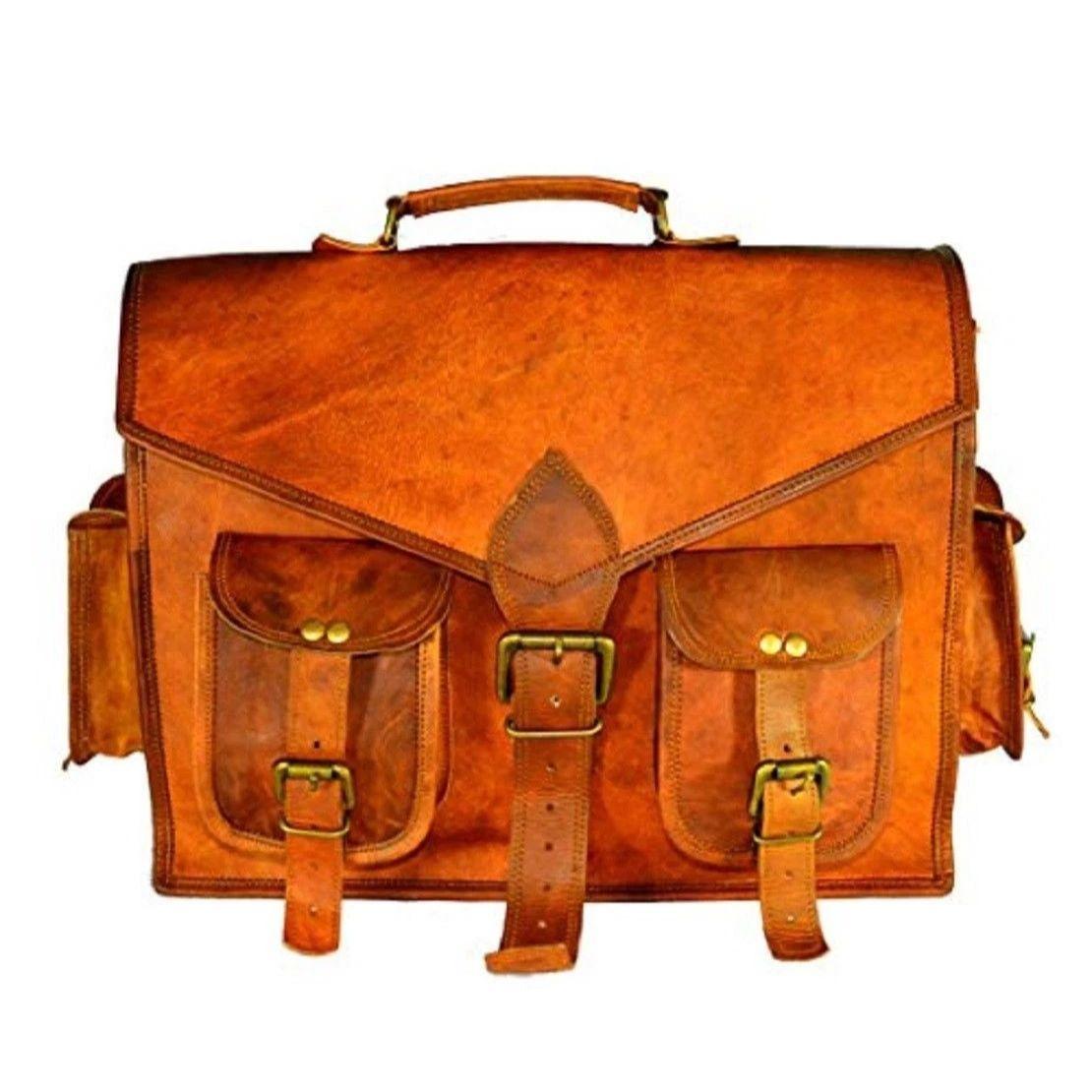 

Мужская новая сумка-мессенджер ручной работы, портфель, сатчел, кожаная, винтажная, для ноутбука 16 x 12 x 5 in