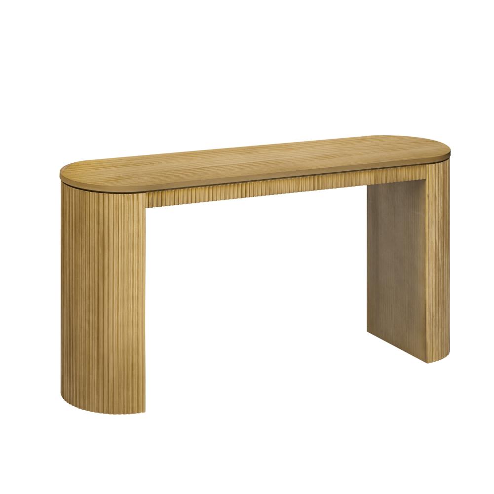 US STOCK Console Table Curved Wood Sofa Table Entryway Table With Unique Vertical Stripe Design For Living Room Foyer Hallway