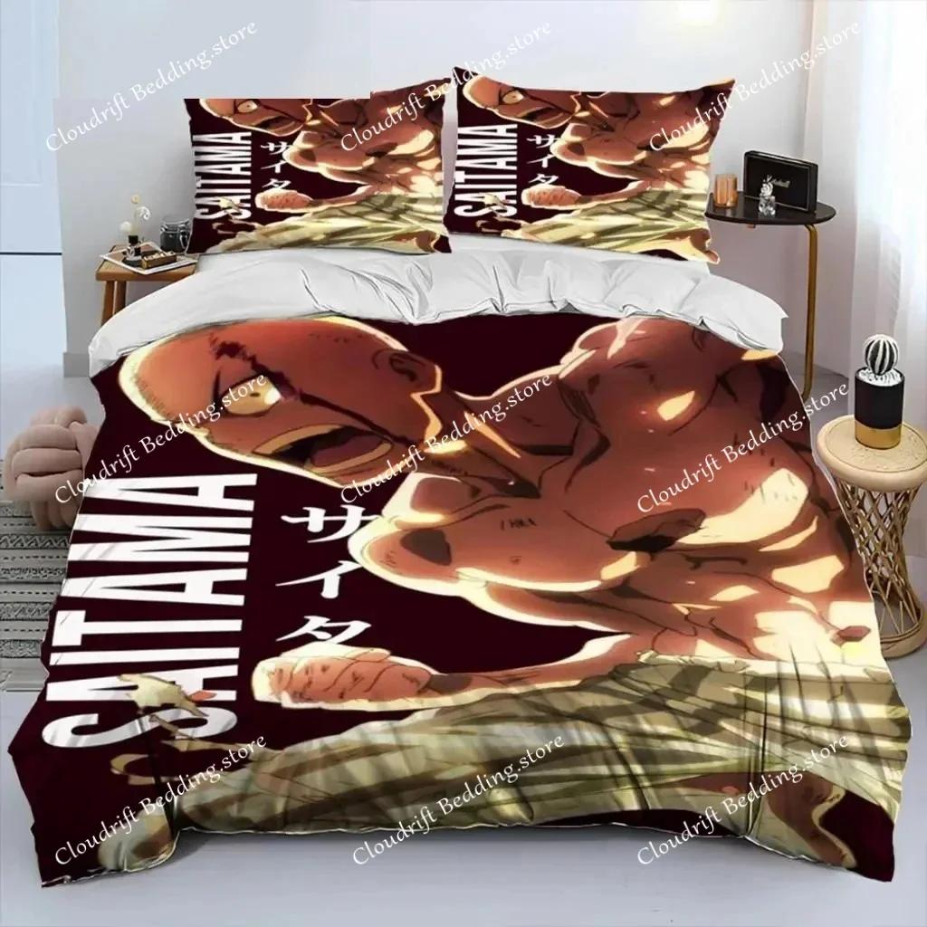 Anime One-Punch Man Saitama Bedding Set,Duvet Cover Comforter Bed Set Quilt Cover Pillowcase,King Queen Twin Size Boys Girls026
