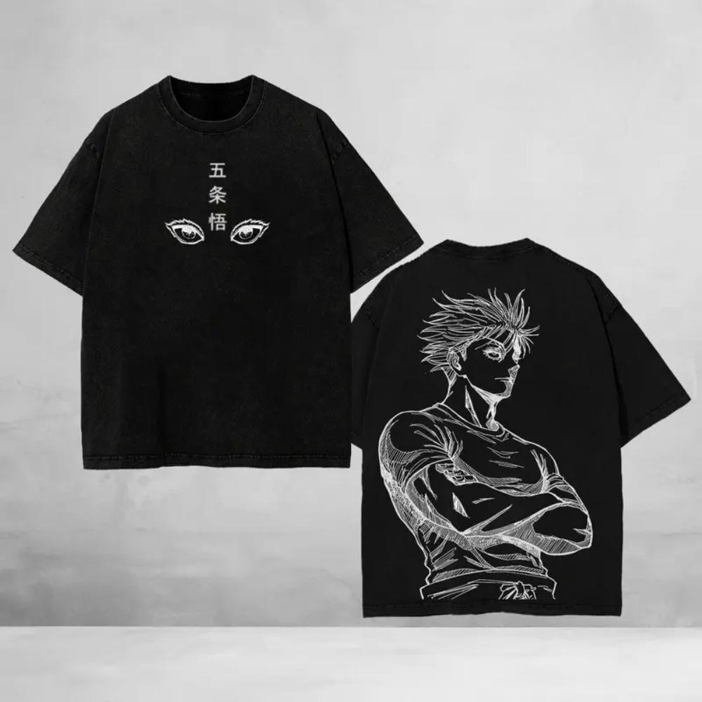 Jujutsu Kaisen Gojo Satoru Anime Printed Tee Men Women Washed Cotton T-shirts Casual T Shirt Harajuku Male Short Sleeve Tshirt
