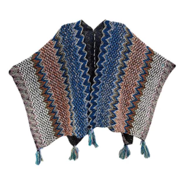 Shawl Wraps for Women Boho Knit Poncho Ladies Rainbow Casual Loose Striped Fringe Blanket Scarf