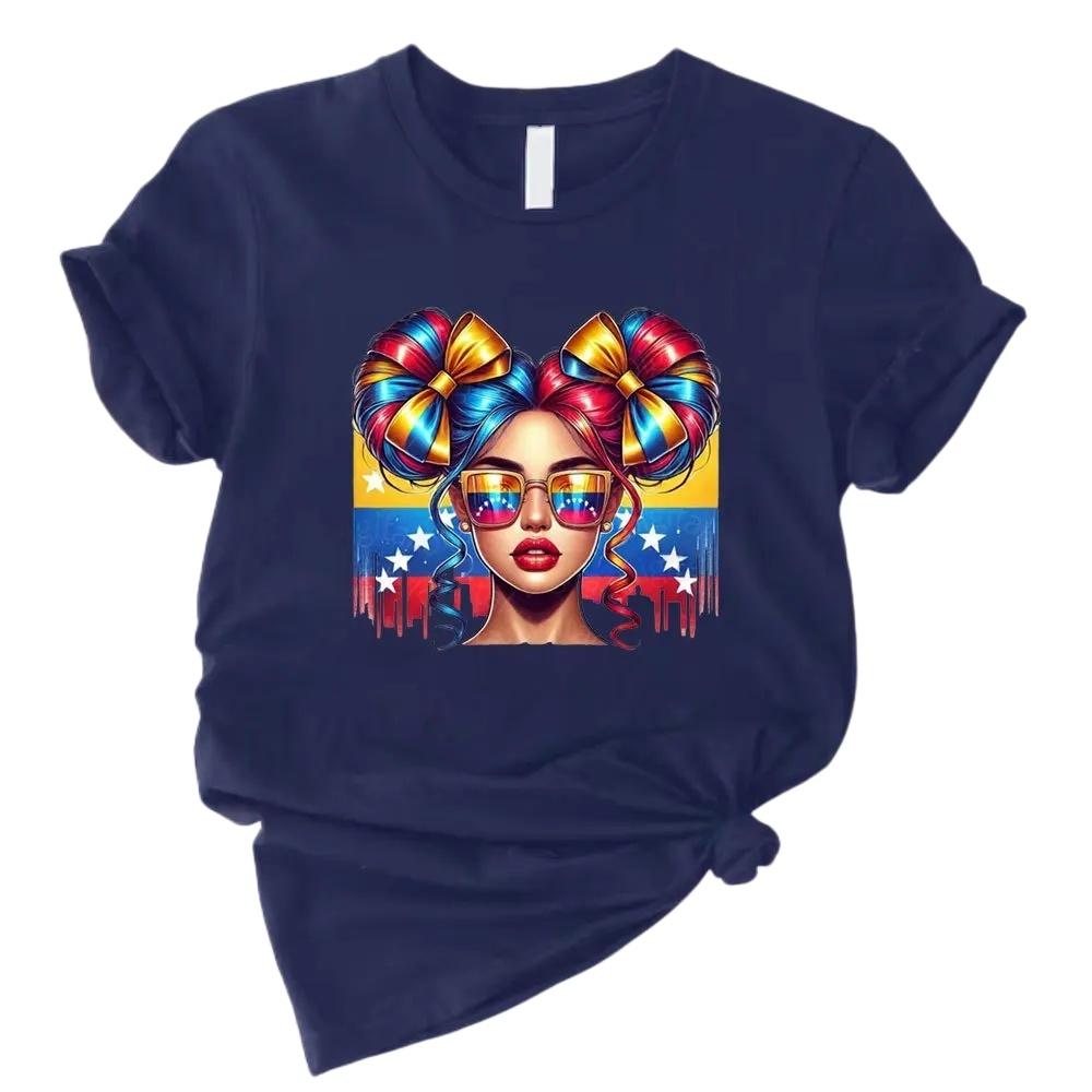 Cotton Shirt with Venezuelan Flag Printed on It Traditional South American Shirt 2026 Summer Fashion Women Cotton Loose Tshirt