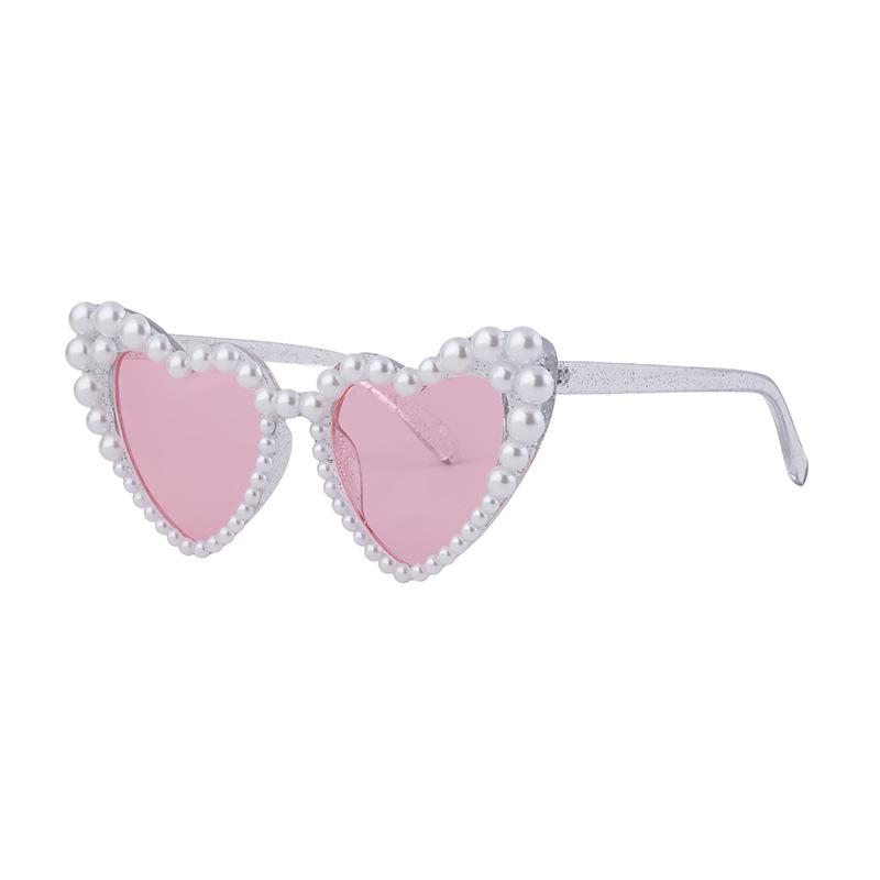 JYL TS Women's Heart-Frame Pearl - Luxury Street Party Sunglasses WF-17070