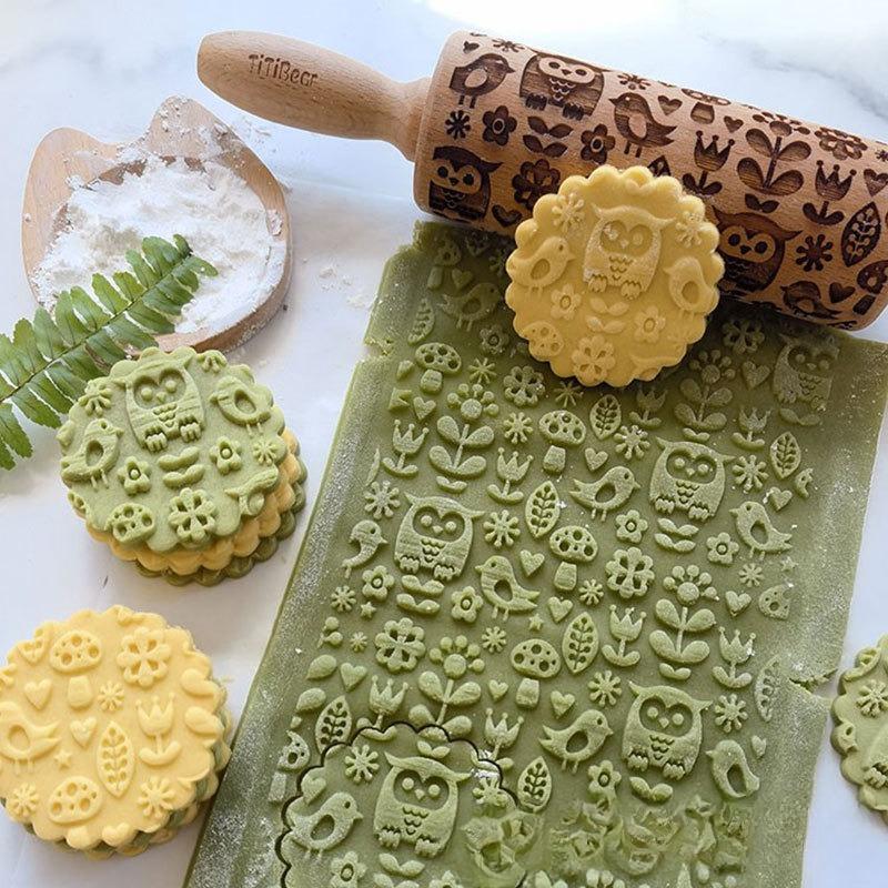 Baking Molds, Cartoon Animal Cookies, Printed Rolling Pins, DIY Handcrafted Tools, Embossing Sticks