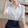 Women's Blue V-Neck Short Sleeve Professional Shirt for Interviews and Workwear