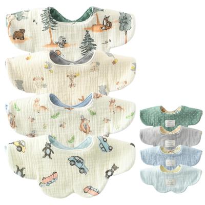 Set of 4 Baby Flower Petal for Girls and Solid for Perfect for Baby Baby Shower Gift [GoUseGo] Bibs, Double-Sided, 6-Layer Gauze, 360-Degree Bibs,