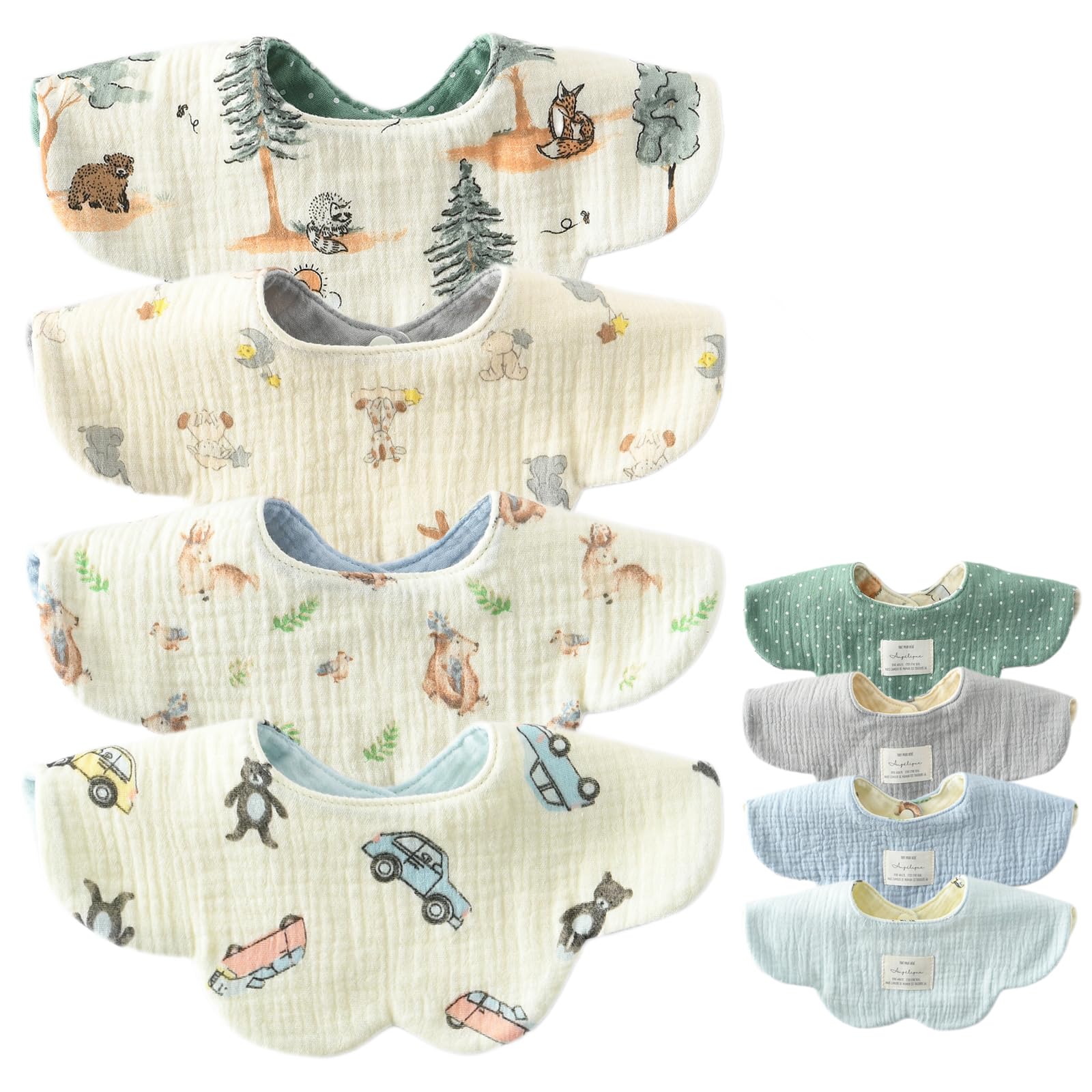 

Set of 4 Baby Flower Petal for Girls and Solid for Perfect for Baby Baby Shower Gift [GoUseGo] Bibs, Double-Sided, 6-Layer Gauze, 360-Degree Bibs,