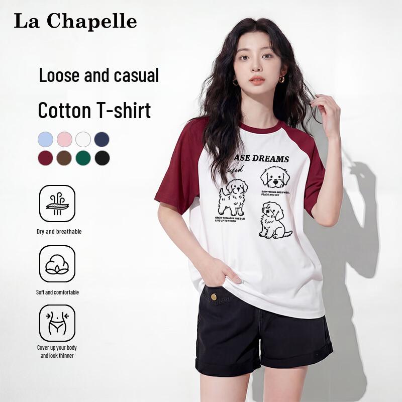 La Chapelle Women s Raglan Sleeve T-Shirt with Golden Retriever Print M
