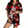 Women's Christmas Pajama Set Short Sleeve Button Down Shirt and Shorts Sleepwear Set