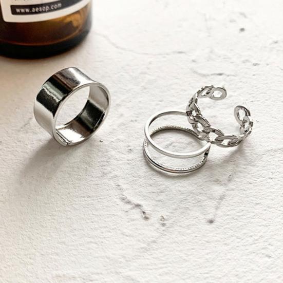 Yousheng 3Pcs Women Rings Geometric Opening Adjustable Jewelry Korean Style Smooth Surface Finger Rings Birthday Gifts