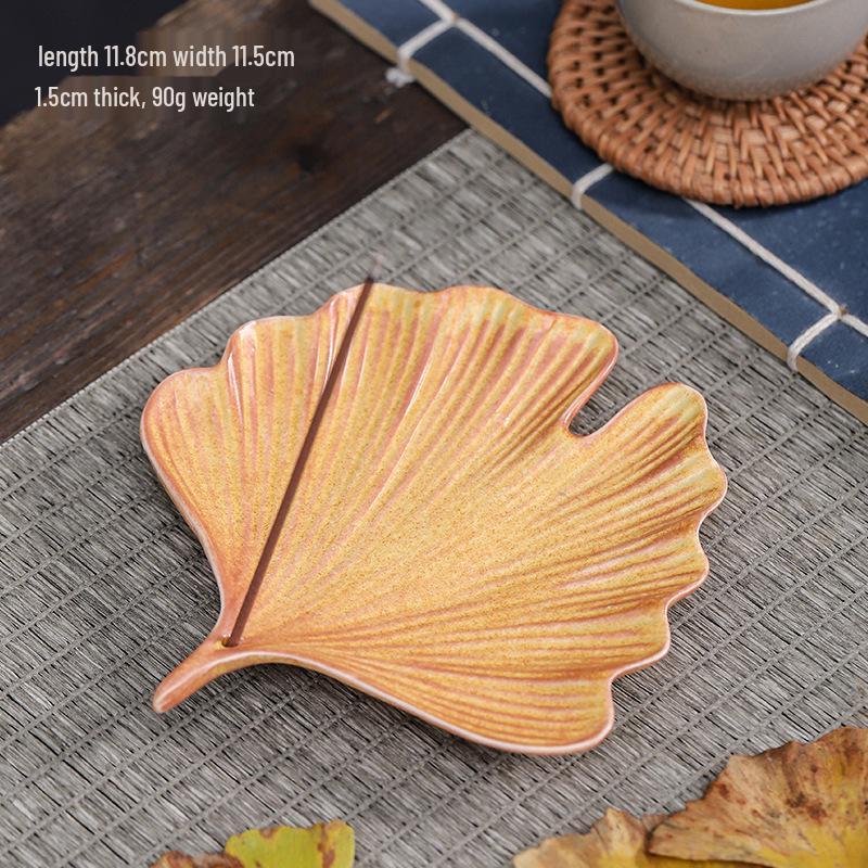 Ceramic Ginkgo & Bodhi Leaf Incense Holder - Creative Home Decor Ornament