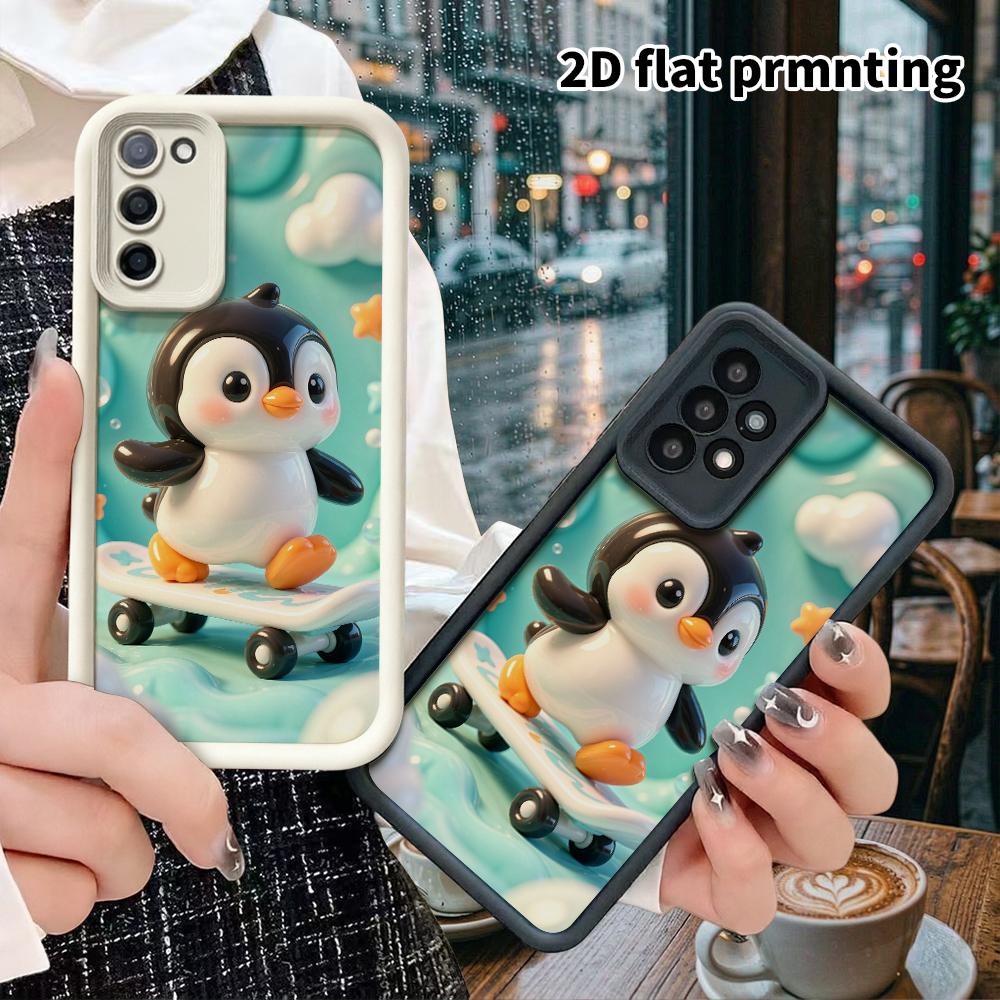 Phone case: 2D flat, suitable for Samsung Galaxy A34 A35 M05 M06 S20 S22 S21 FE Plus 5G protective case, little skateboarding penguin, perfect Christm