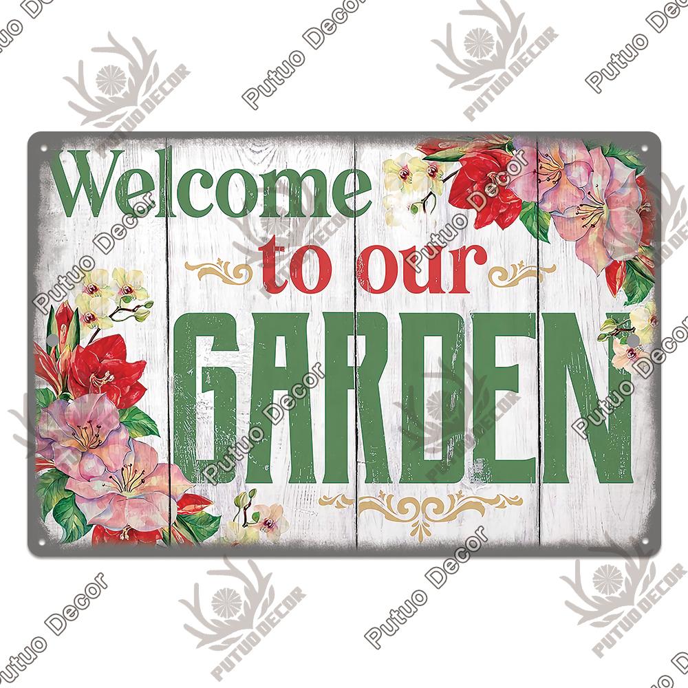 Putuo Decor Garden Vintage Tin Sign Plaques Metal Retro Posters Wall Art Decoration for Backyard Room Rustic Home Farmhouse Gift
