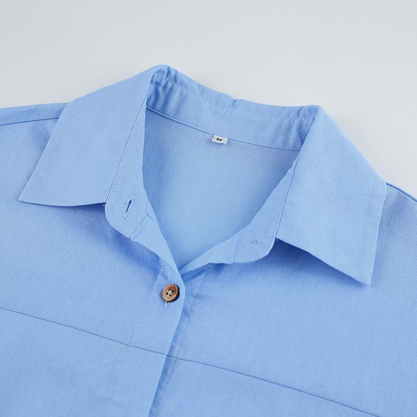 Elegant High Waist Sleeveless Cotton Linen Summer Dress with Turn-Down Collar