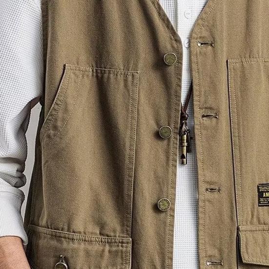 Jarní podzimní rybářská vesta Jednobarevné Kapsy Bez rukávů Výstřih do V Korejský styl Volná vesta pro outdoor