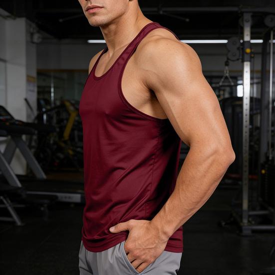 Men Vest Slim Fit Sleeveless Round Neck Summer Camisole Pure Color Racerback Design Summer Sport Vest