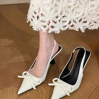 High-heeled Nude Bag Head Empty Back, Sweet Bow, Thin Heel Pointed Head Temperament, High-heeled Sandals Women's 2025 Autumn New Models
