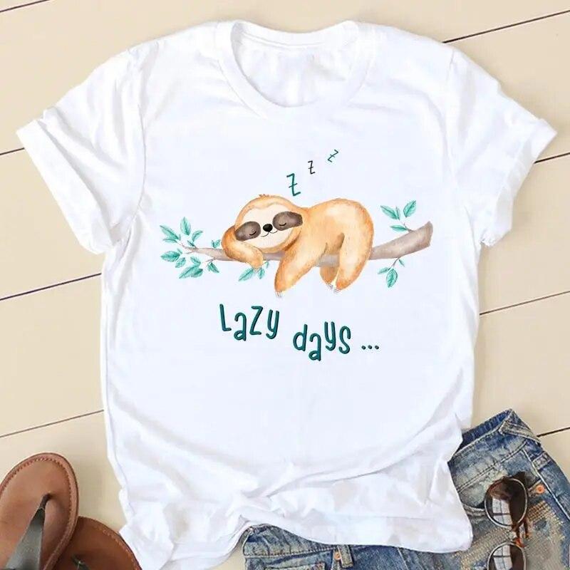 

Женские футболки Sloth Sleep Funny Cute с коротким рукавом Женская мода Повседневная одежда Летняя одежда Женская футболка с рисунком Футболка