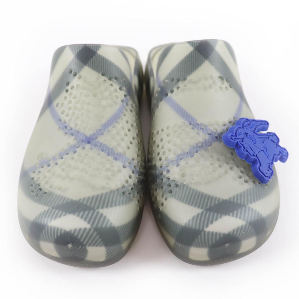 Pristine BURBERRY Sandals Check Pattern Flat Rubber with Logo Charm gray 35 Used