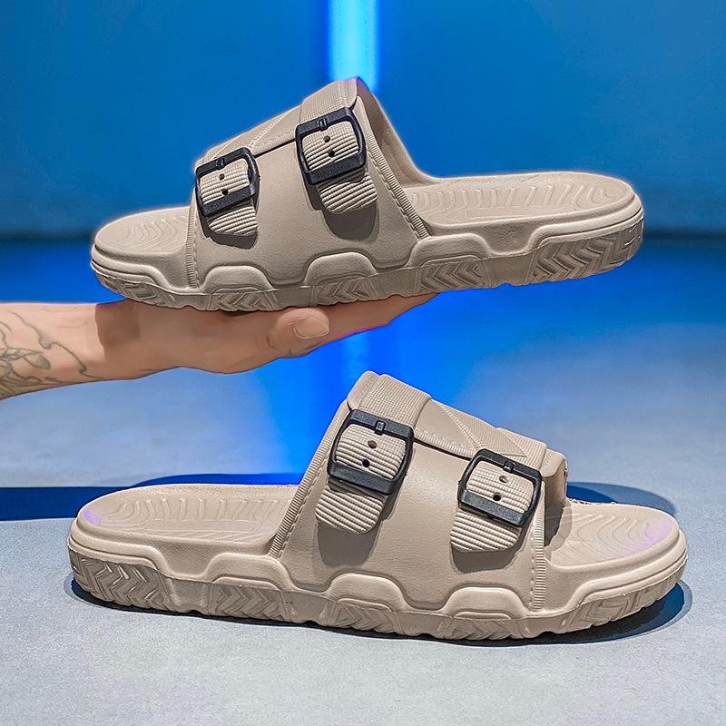 Summer new slippers men's cool slippers indoor bathroom one-word drag breathable outside wearing beach drag casual shoes men