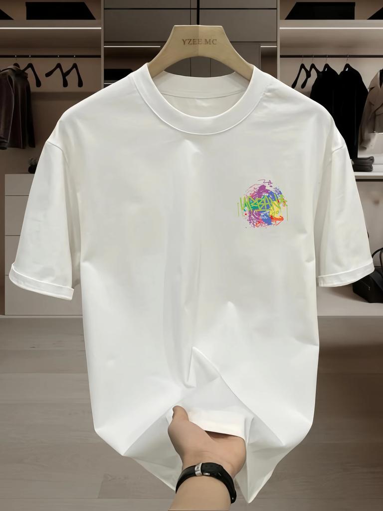 Sommermode Schweres Retro-T-Shirt für Herren mit englischen Buchstaben, 100 % Baumwolle, bedruckt, Rundhalsausschnitt, hochwertiges Casual Fitness Street