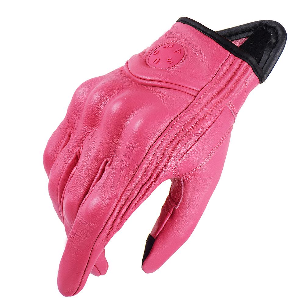 SUOMY Lady Pink Leather Motorcycle Gloves Genuine Leather Perforated Women Motorbike Riding Gloves Touch Screen Moto Guantes