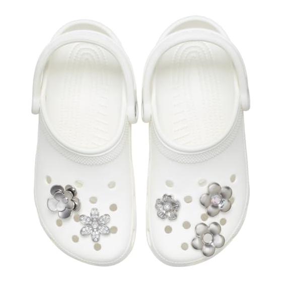 [Crocs] Shoe Charm Jibbitz Monochrome Silver Flowers 5 Pack