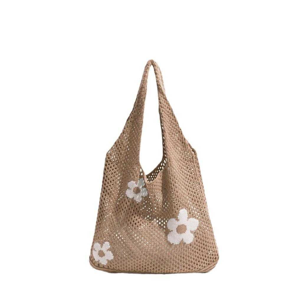 Summer Large Capacity Knit Women Shoulder Bags Flower Hollow Design Ladies Shopping Handbags Simple Casual Girls Vest Bag Tote