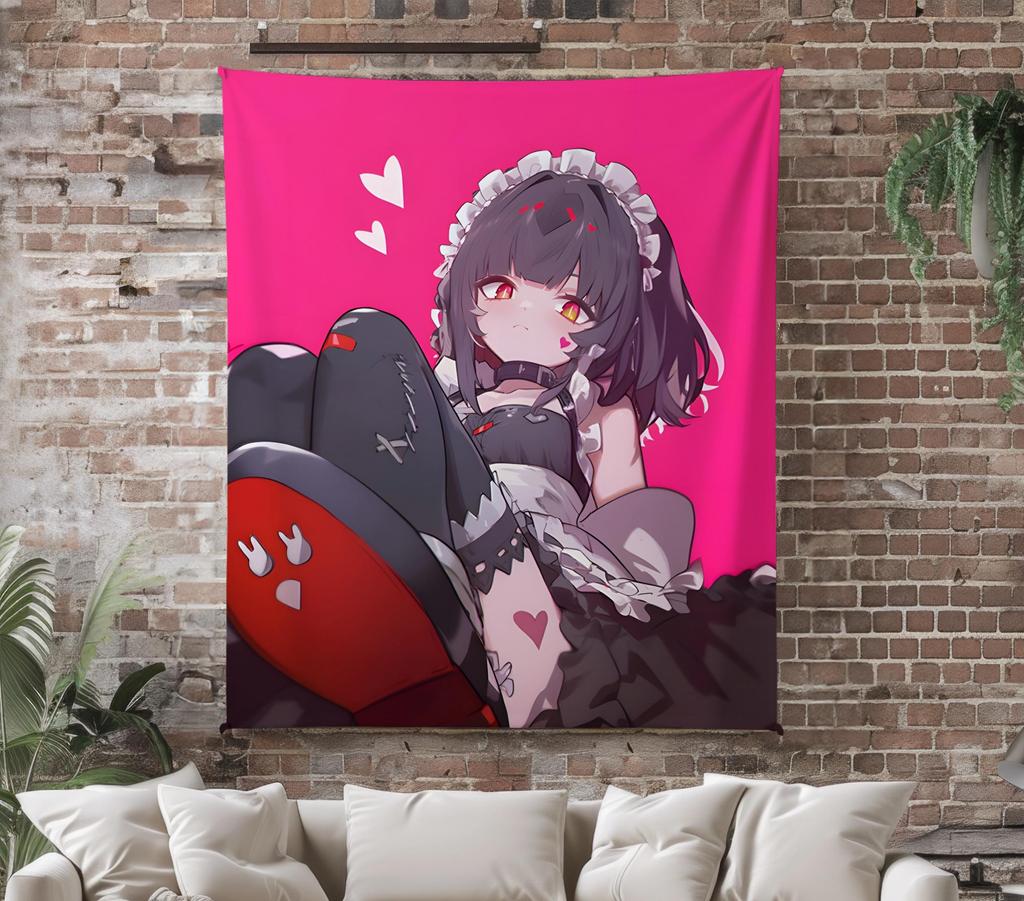 Moe Girl Anime Fleece Tapestry Kawaii Tapestry Throw Game Room Decor Anime Wall Art Christmas Gift Chibi Ellen Joe Merch