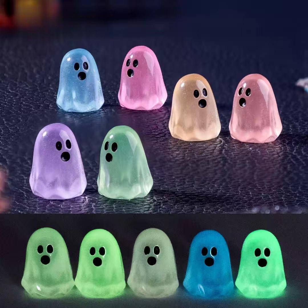 10pcs Luminous Multicolor Halloween Mini Resin Ghost Glow in The Dark Miniature Ghost Figurines Tiny Ghost Ornaments Default