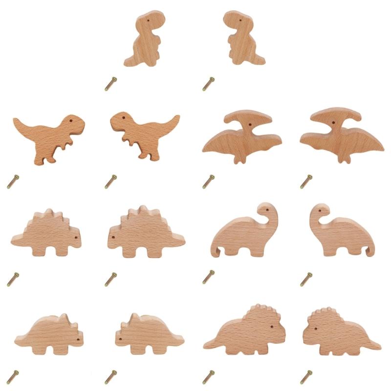 Natural Wood Cabinet Knob Lovely Dinosaur Drawer Pulls Decorative Furniture Handles for Children Room Wardrobe Knob