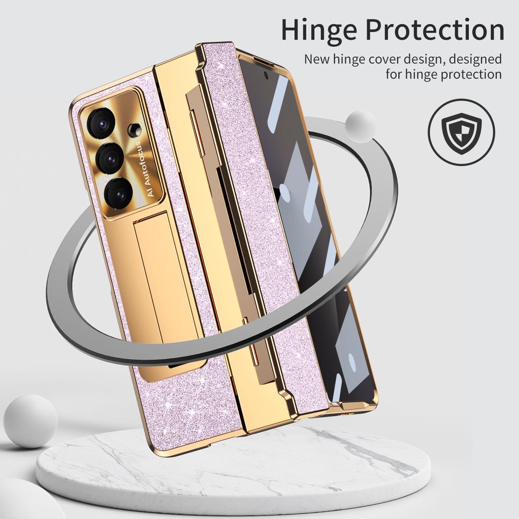 For Samsung Galaxy Z Fold7 5G Case with Kickstand Hinge Protection Rhinestone Glitter PC Phone Cover