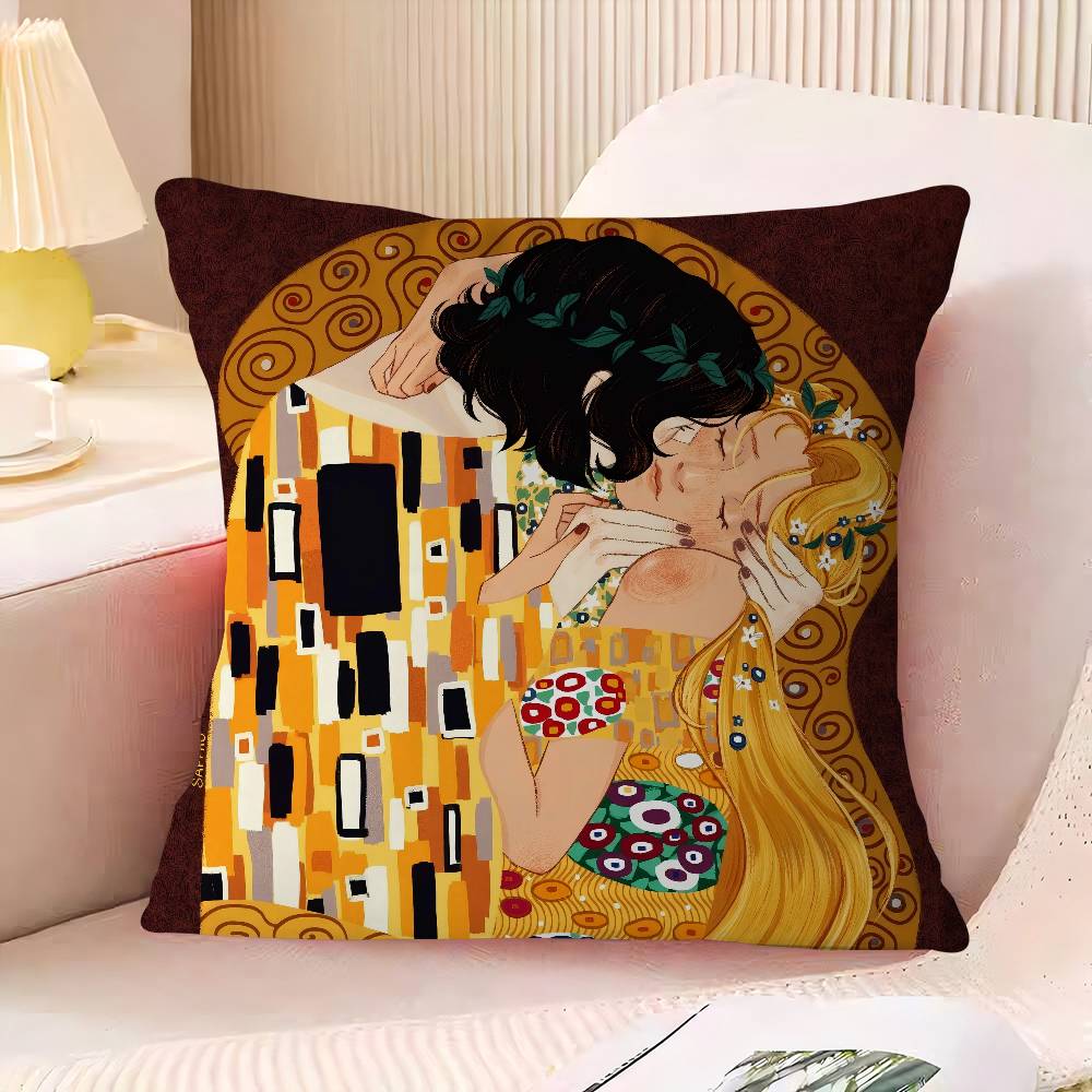 Gustav Klimt The Kis Cover With Short Plush Print For Living Room Sofa Decoration Cushion Cover Pillow Covers