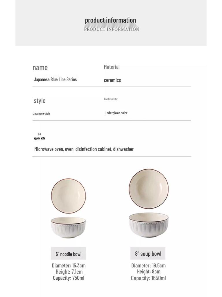 High-End 8-Inch and 6-Inch Ceramic Soup and Noodle Bowls, 2025 Luxury Collection