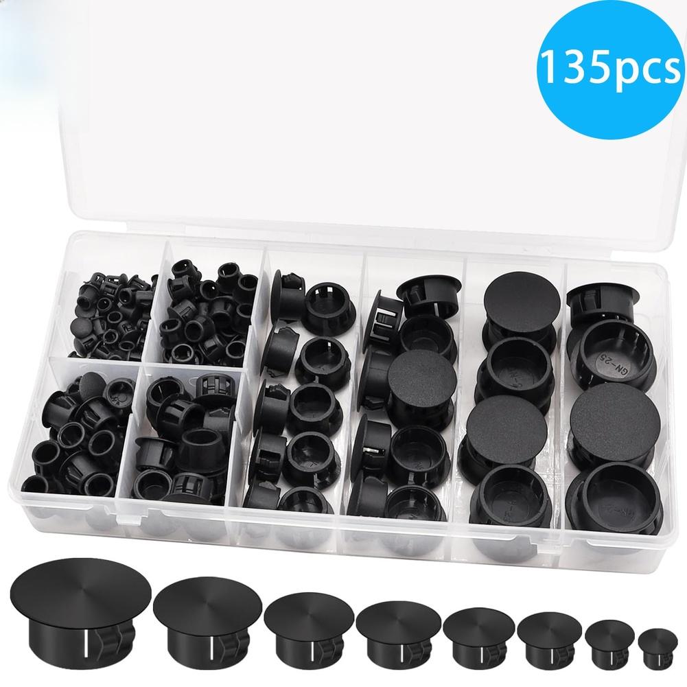 135Pcs Black Plastic Hole Snap-in Furniture Button Covers 8 Sizes Nylon Push-in Blockage Car Original Accessories