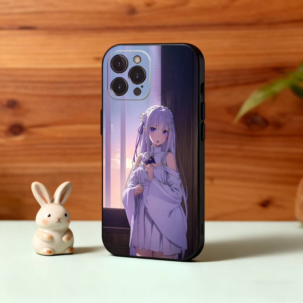 Re Zero Rem Emilia Phone Case For iPhone17 16 15 14 13 12 11 Pro Max Plus,5G Soft Black Case