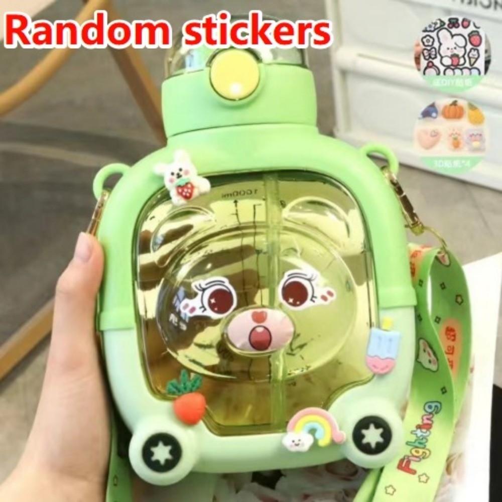 

With Straw Portable Drink Bottle Leakproof Bear Plastic Cup Bottle Kids Water Sippy Cup Home зелёный