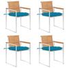 Garden Chairs Set of 4 with Cushions Solid Teak Wood